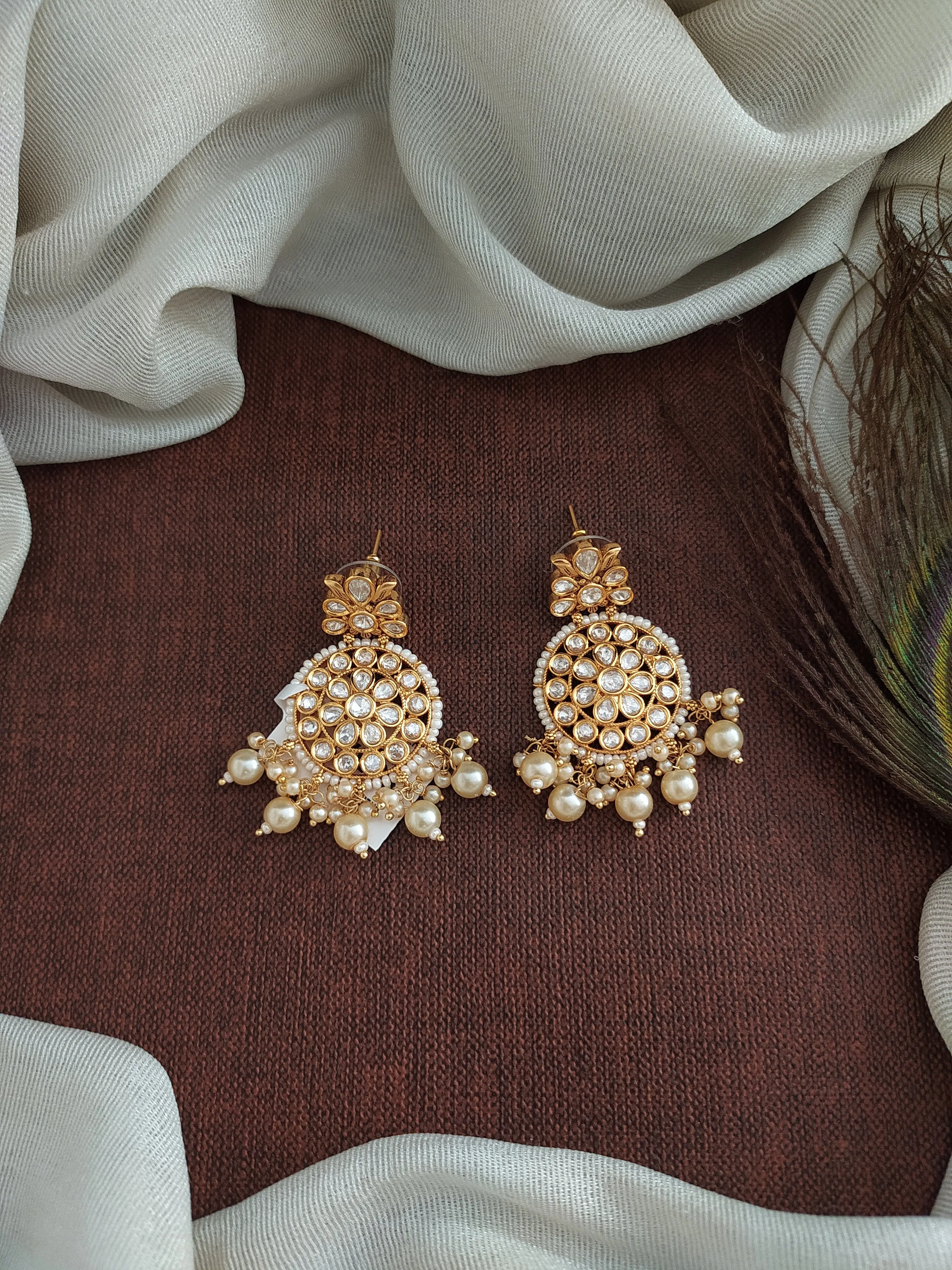 Regal Radiance Gold Plated Classic Kundan & Pearl Earrings