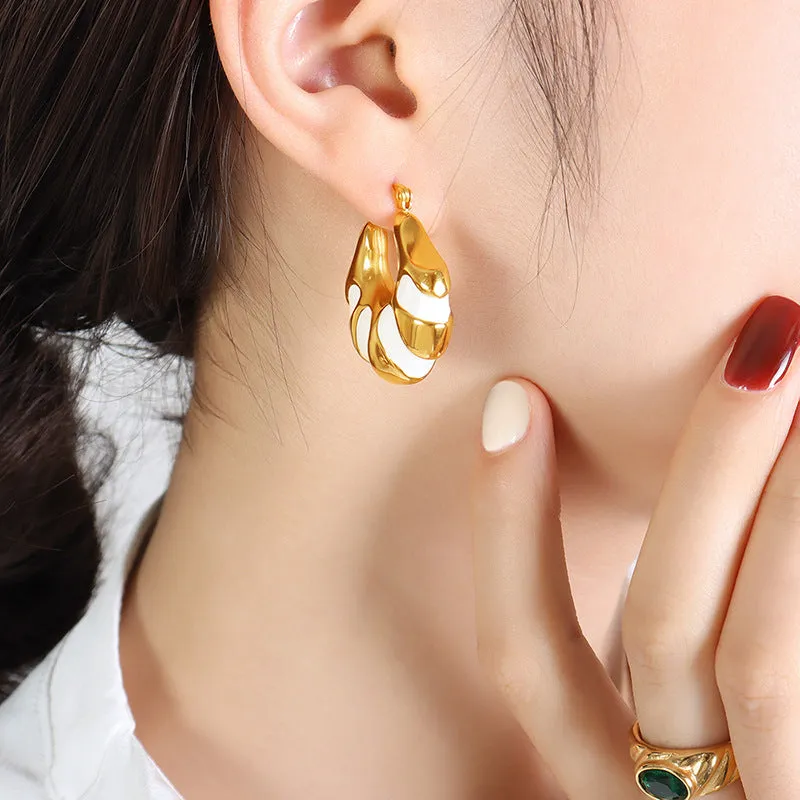 Retro Personalized 18K Gold Plated Earrings with Drip Bread Detail