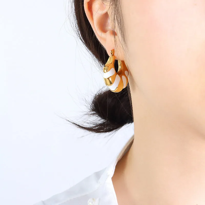 Retro Personalized 18K Gold Plated Earrings with Drip Bread Detail