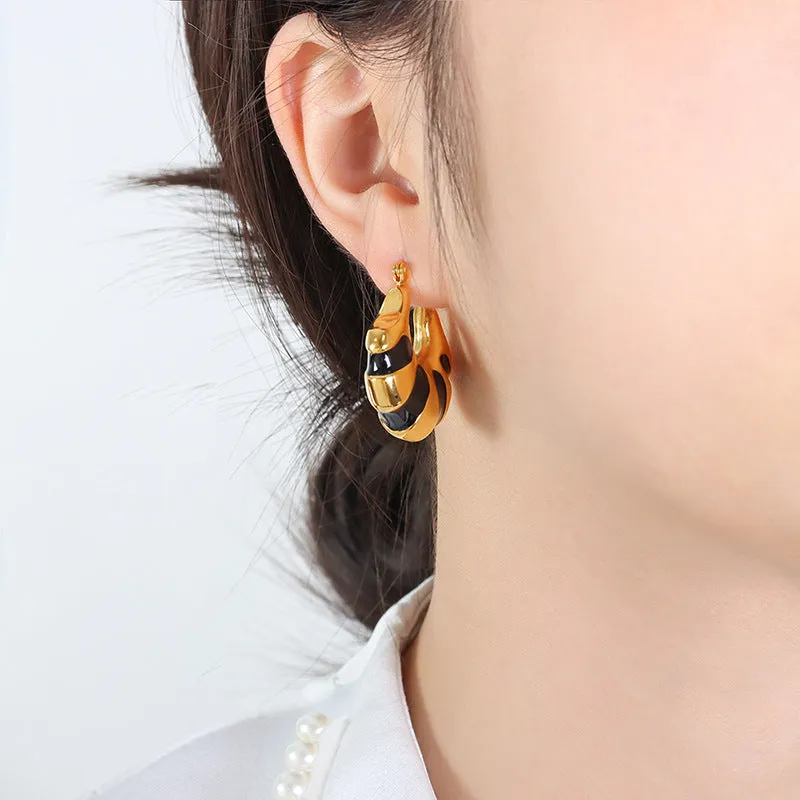 Retro Personalized 18K Gold Plated Earrings with Drip Bread Detail