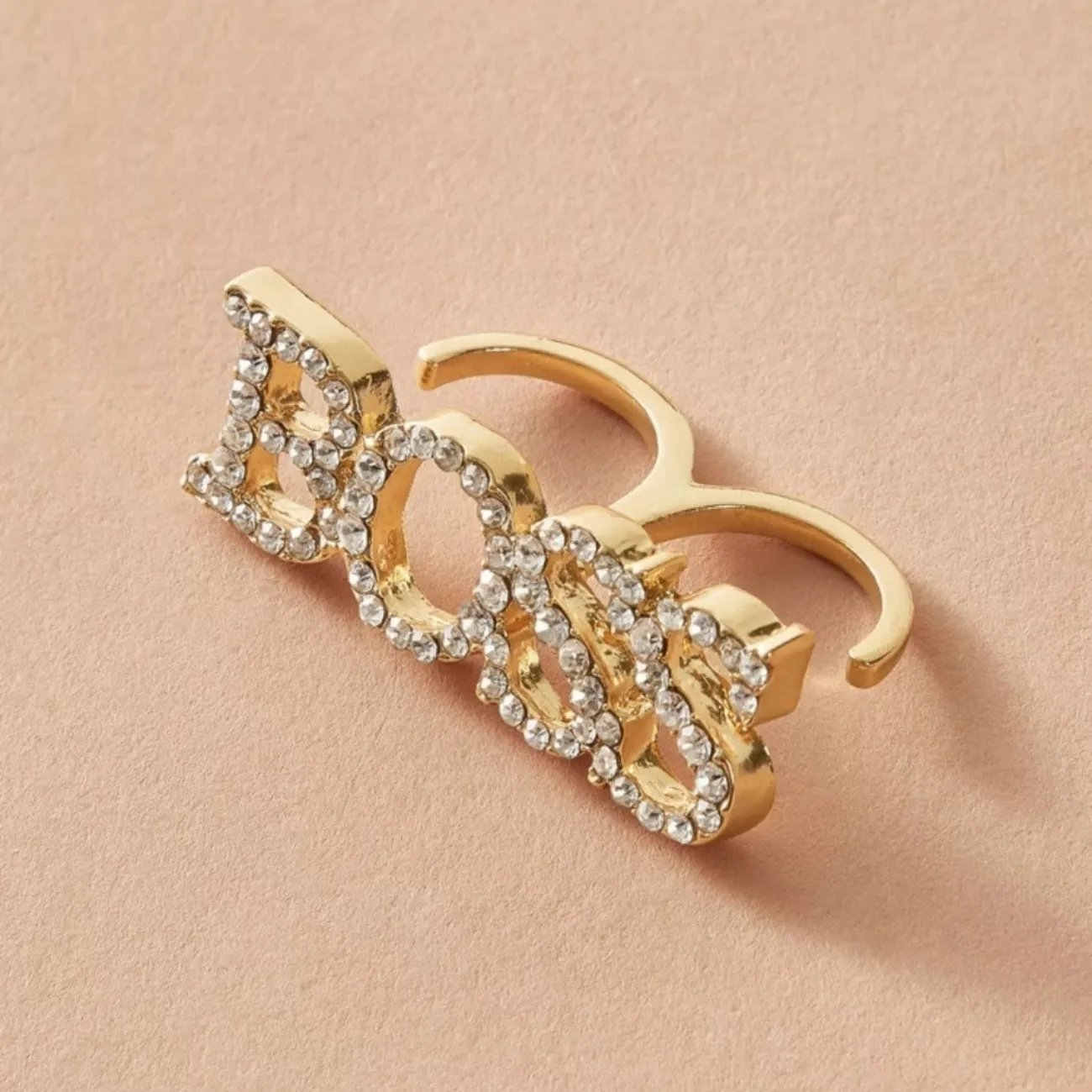 Rhinestone decor letter finger ring