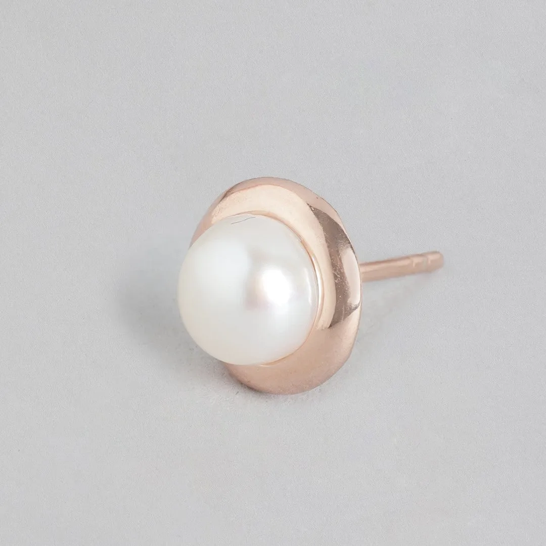 Rose Gold Elegance Freshwater Pearl 925 Sterling Silver Stud Earrings