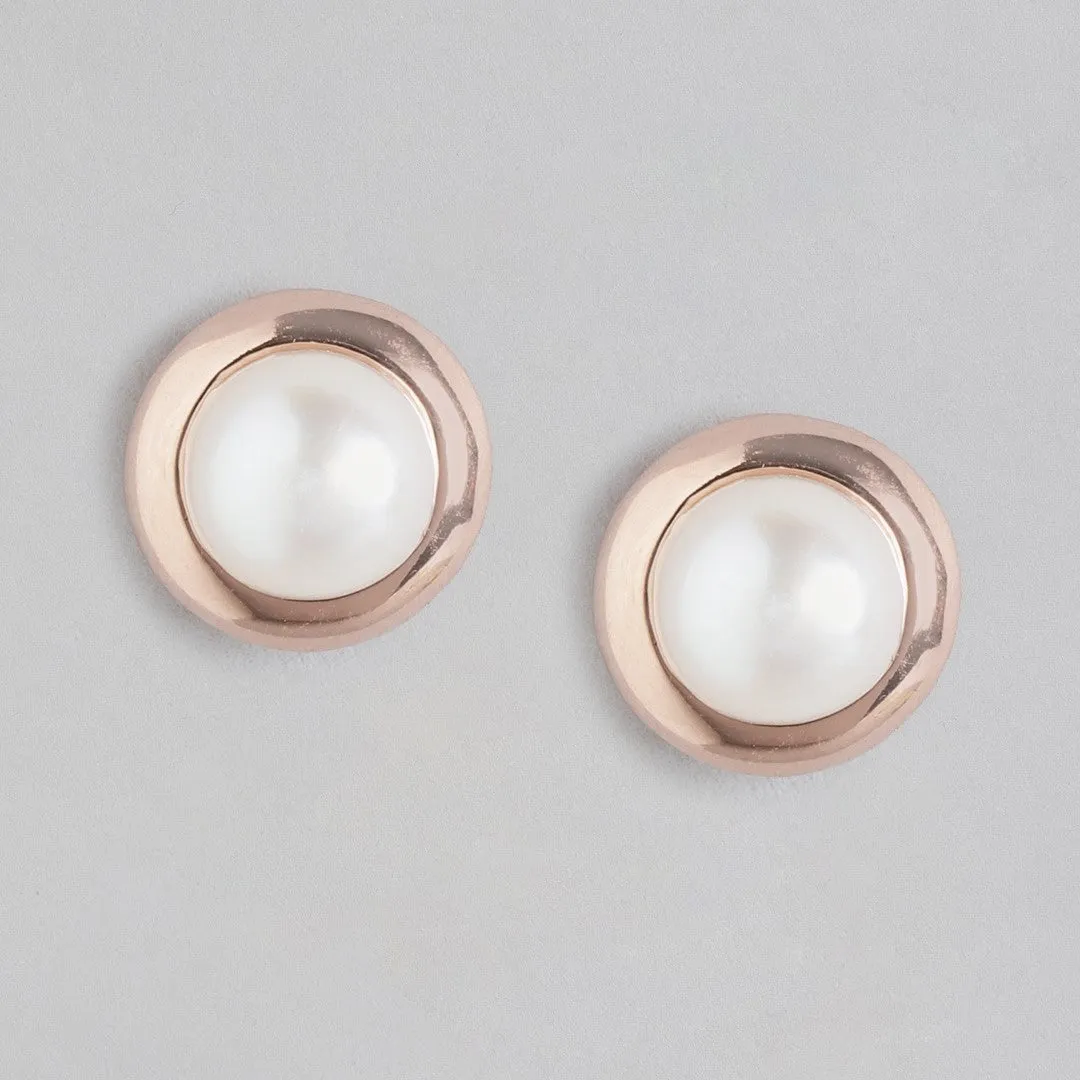 Rose Gold Elegance Freshwater Pearl 925 Sterling Silver Stud Earrings