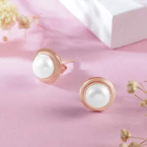 Rose Gold Elegance Freshwater Pearl 925 Sterling Silver Stud Earrings