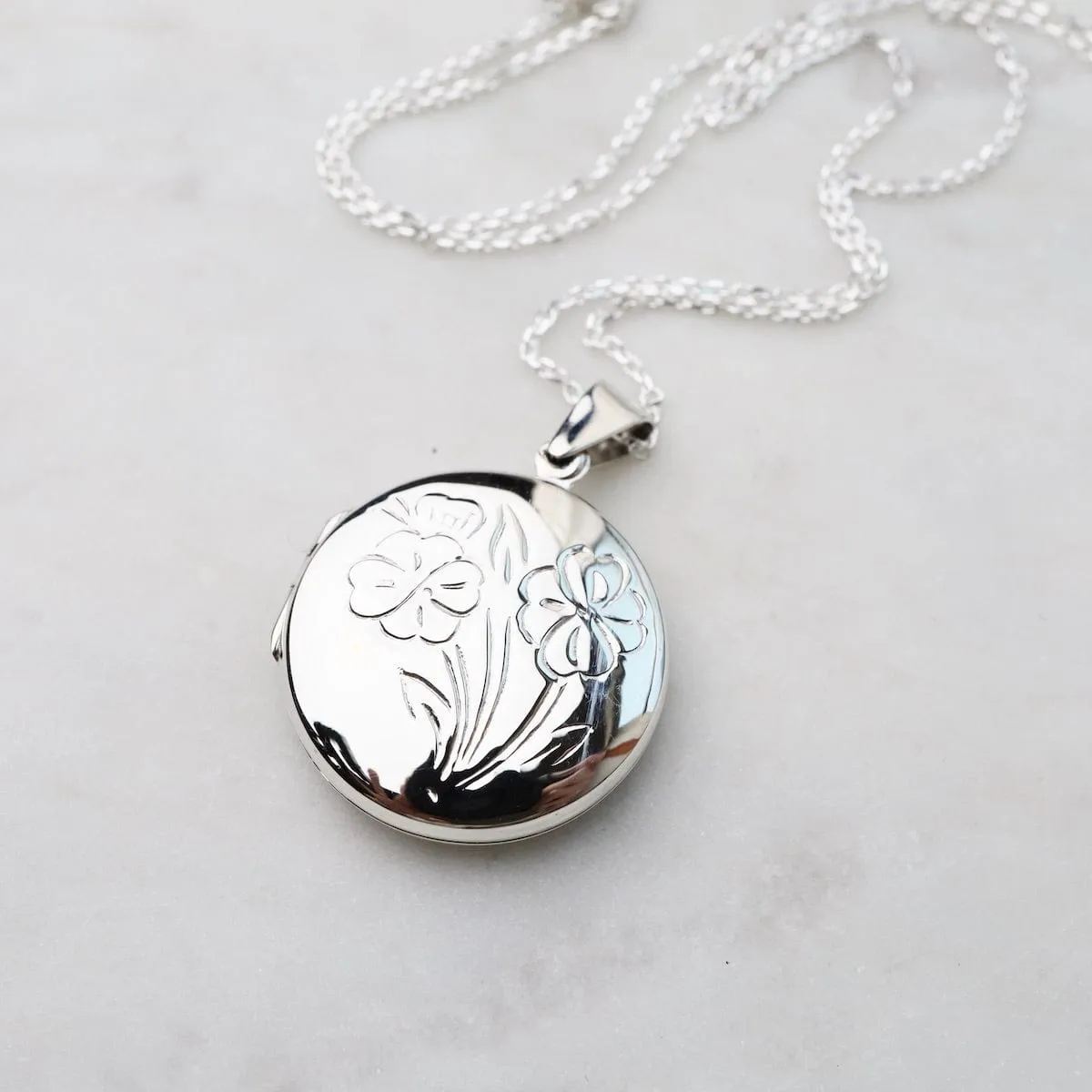 Round Locket Necklace with Floral Details