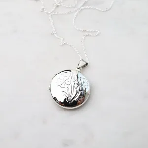 Round Locket Necklace with Floral Details