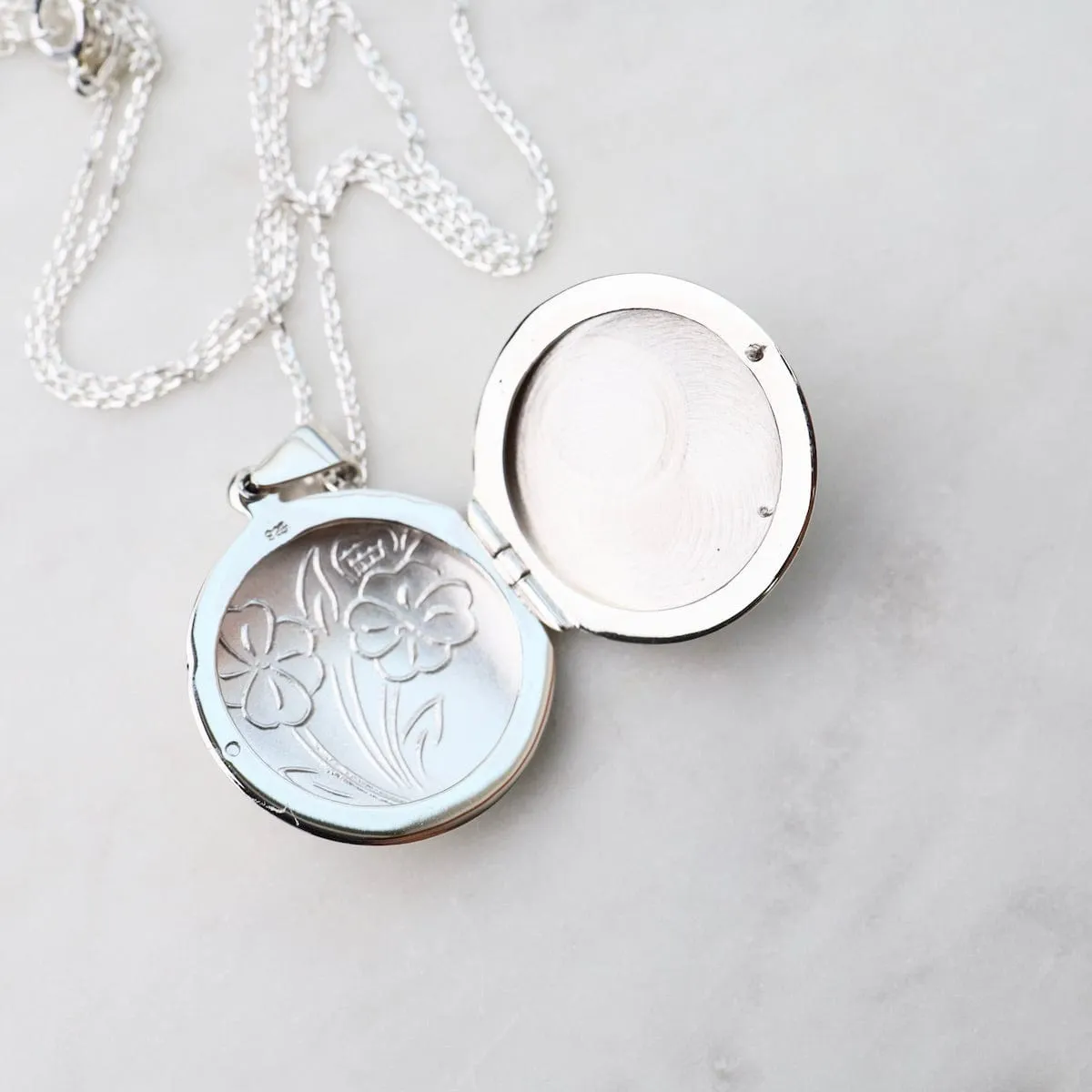 Round Locket Necklace with Floral Details