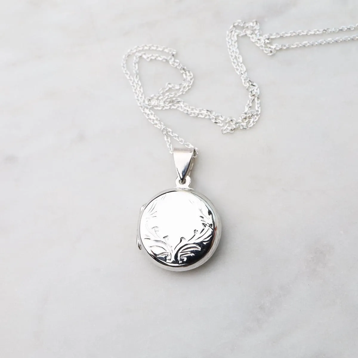 Round Locket Necklace with Vine Details