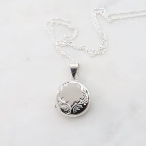 Round Locket Necklace with Vine Details