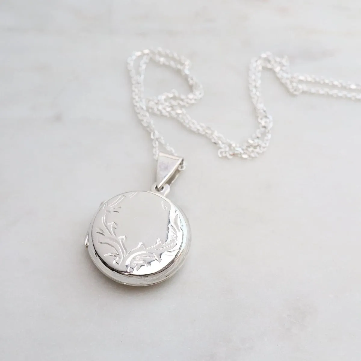 Round Locket Necklace with Vine Details