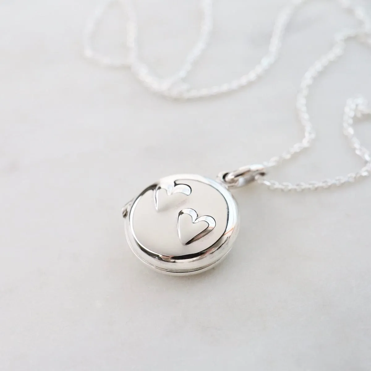 Round Locket with Double Hearts