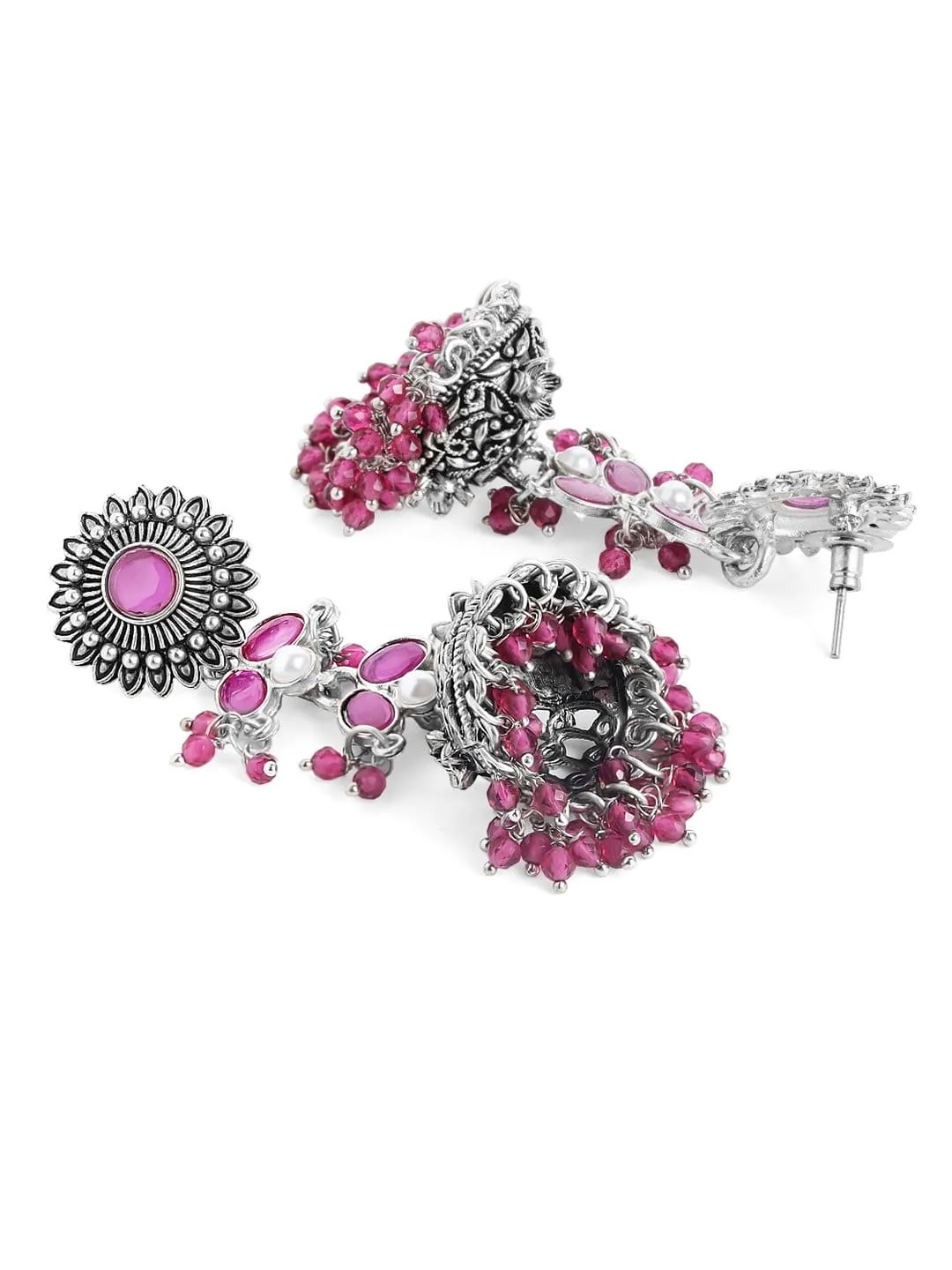 Rubans Oxidised Regal Pink Beads Jhumkas