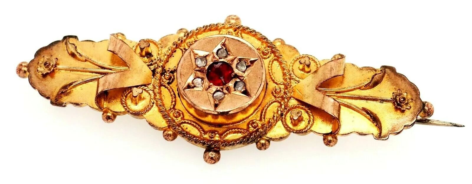 Ruby & Diamond 9ct Yellow Gold Brooch - Hallmarked Chester