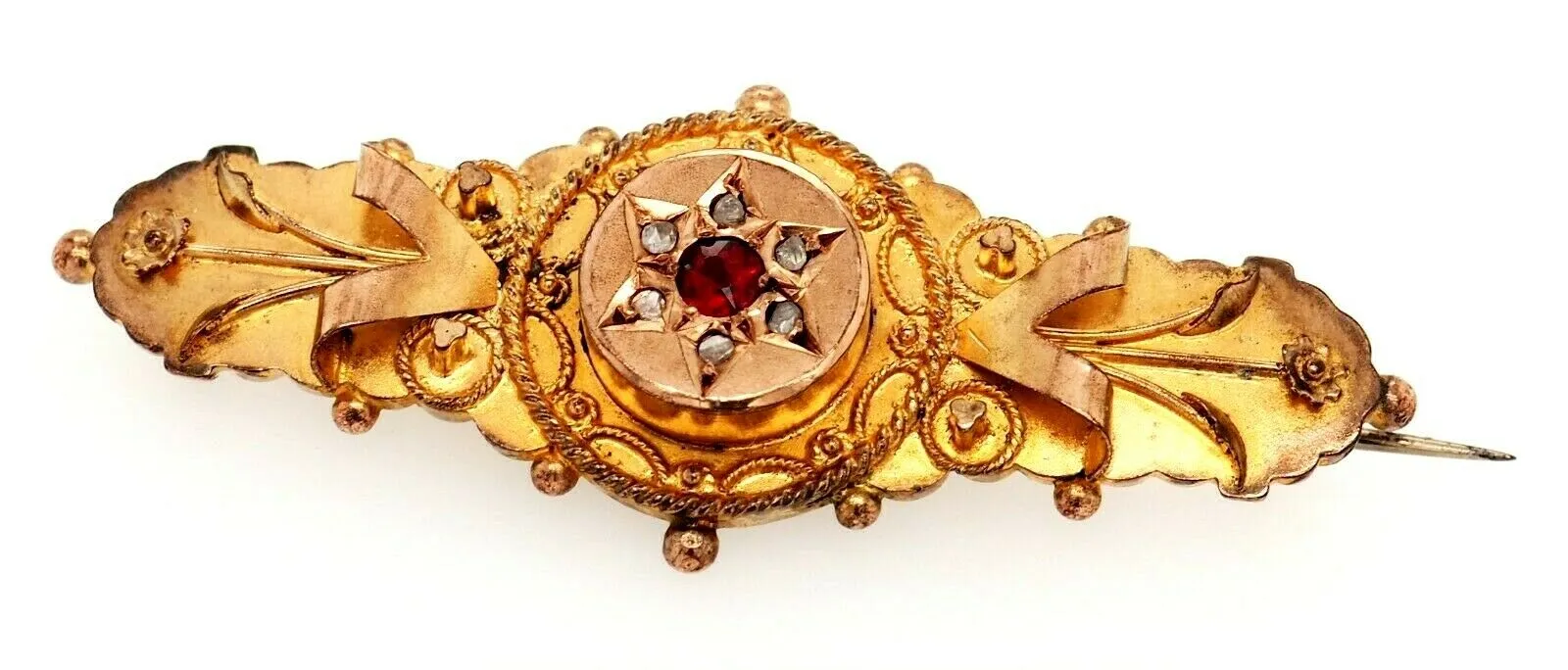 Ruby & Diamond 9ct Yellow Gold Brooch - Hallmarked Chester