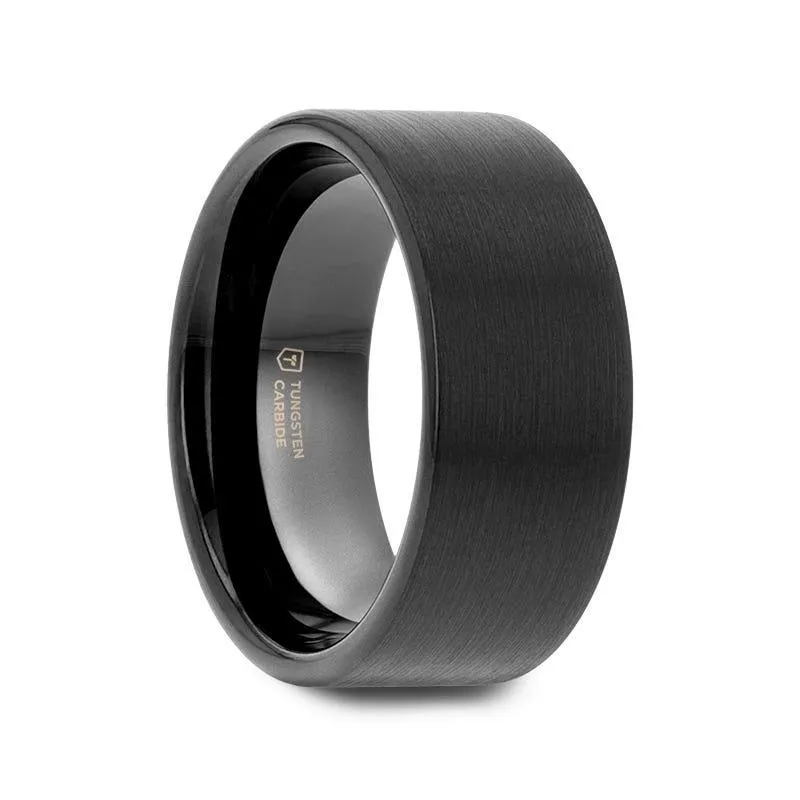 SAN ANTONIO Flat Black Tungsten Carbide Band with Brushed Finish - 4mm - 12mm