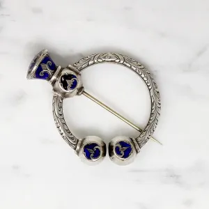 Scottish Engraved Silver & Enamel Penannular Cloak Pin