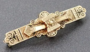 Seed Pearl 9ct Yellow Gold Ornate Bar Brooch