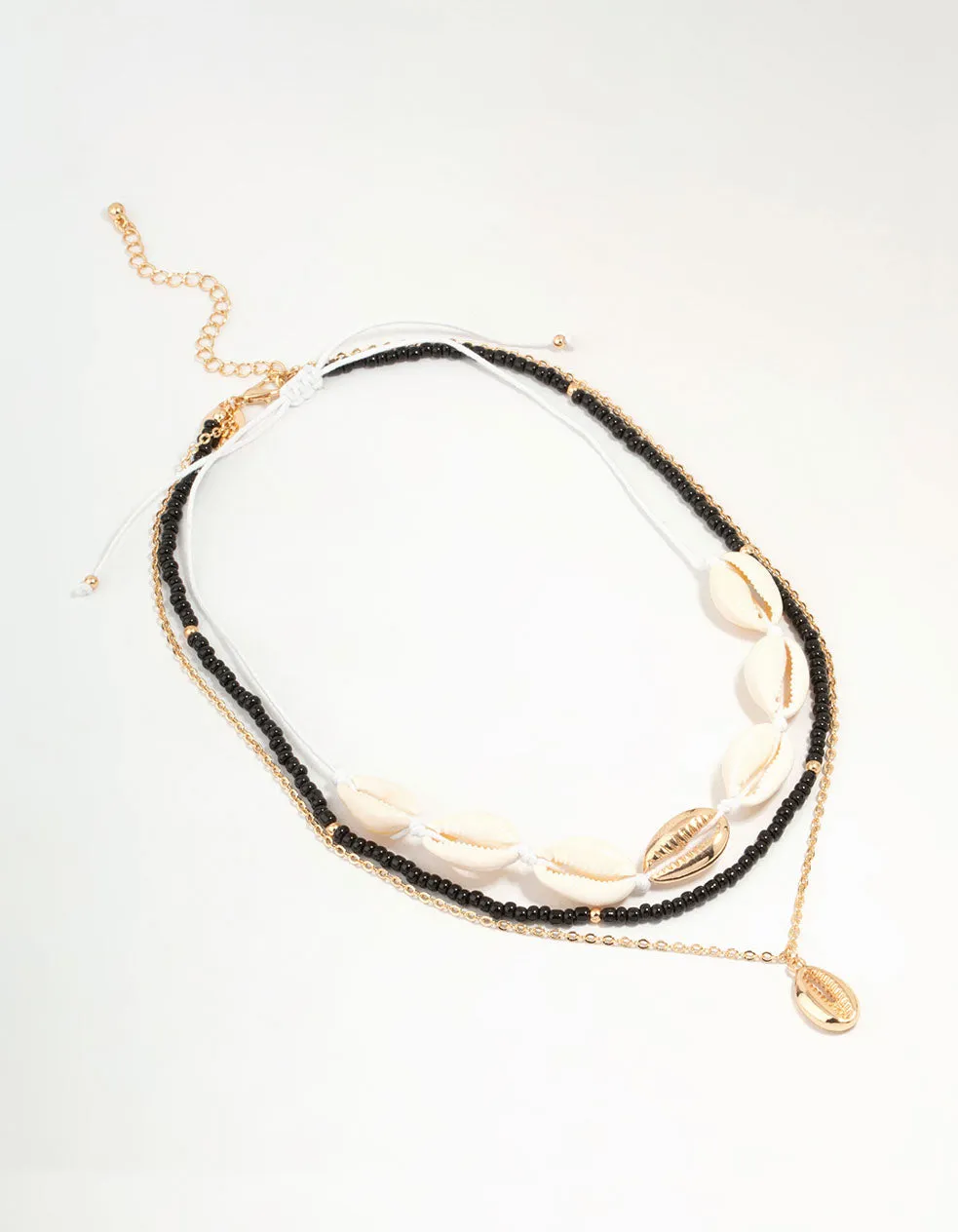 Shell & Black Cord Layered Necklace