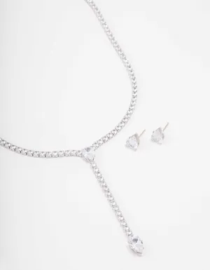 Silver Pear Droplet Necklace & Earring Set