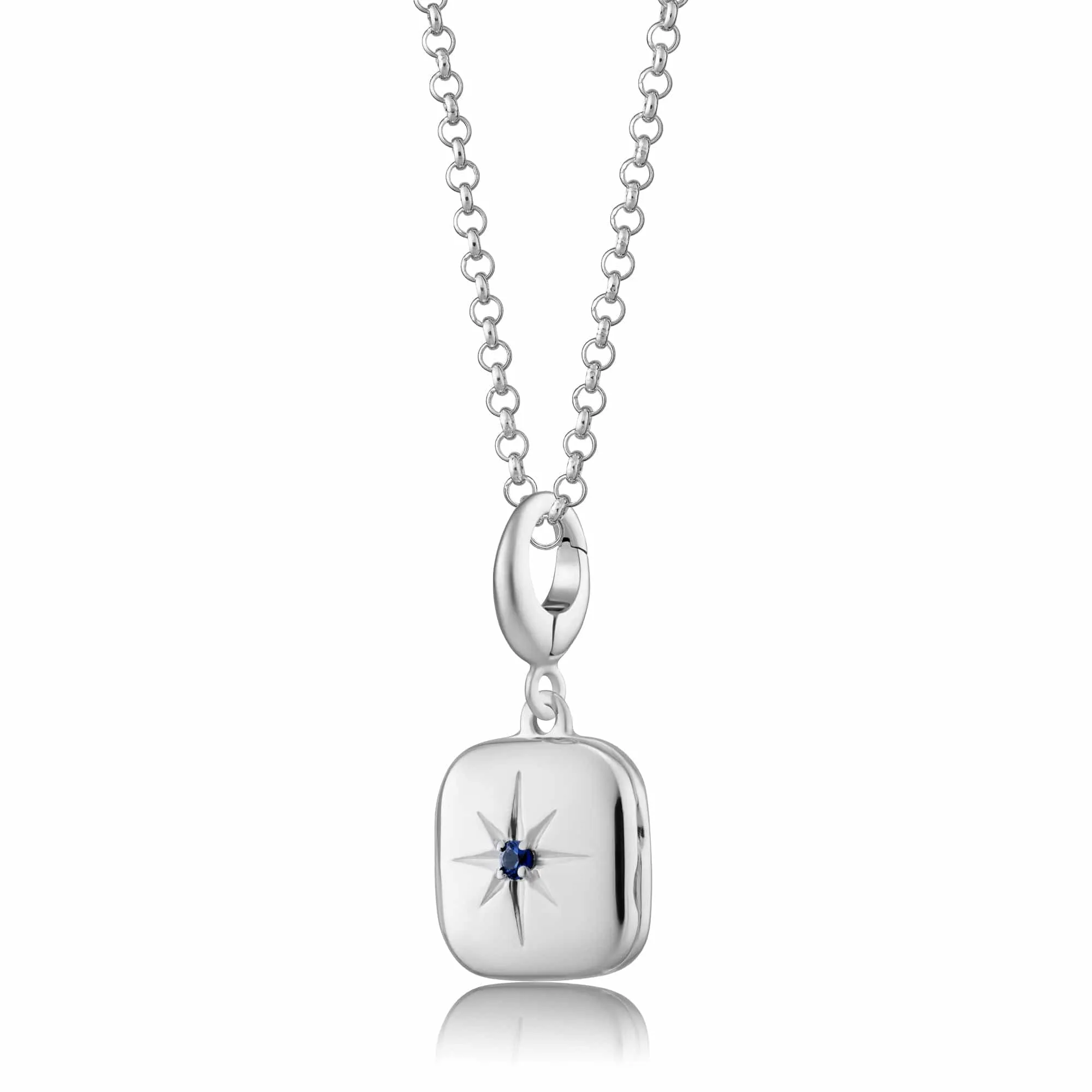 Silver Star Locket Necklace with Blue Stone