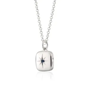 Silver Star Locket Necklace with Blue Stone