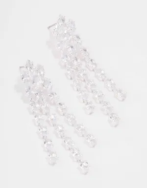 Silver Triple Layer Cubic Zirconia Cupchain Drop Earrings