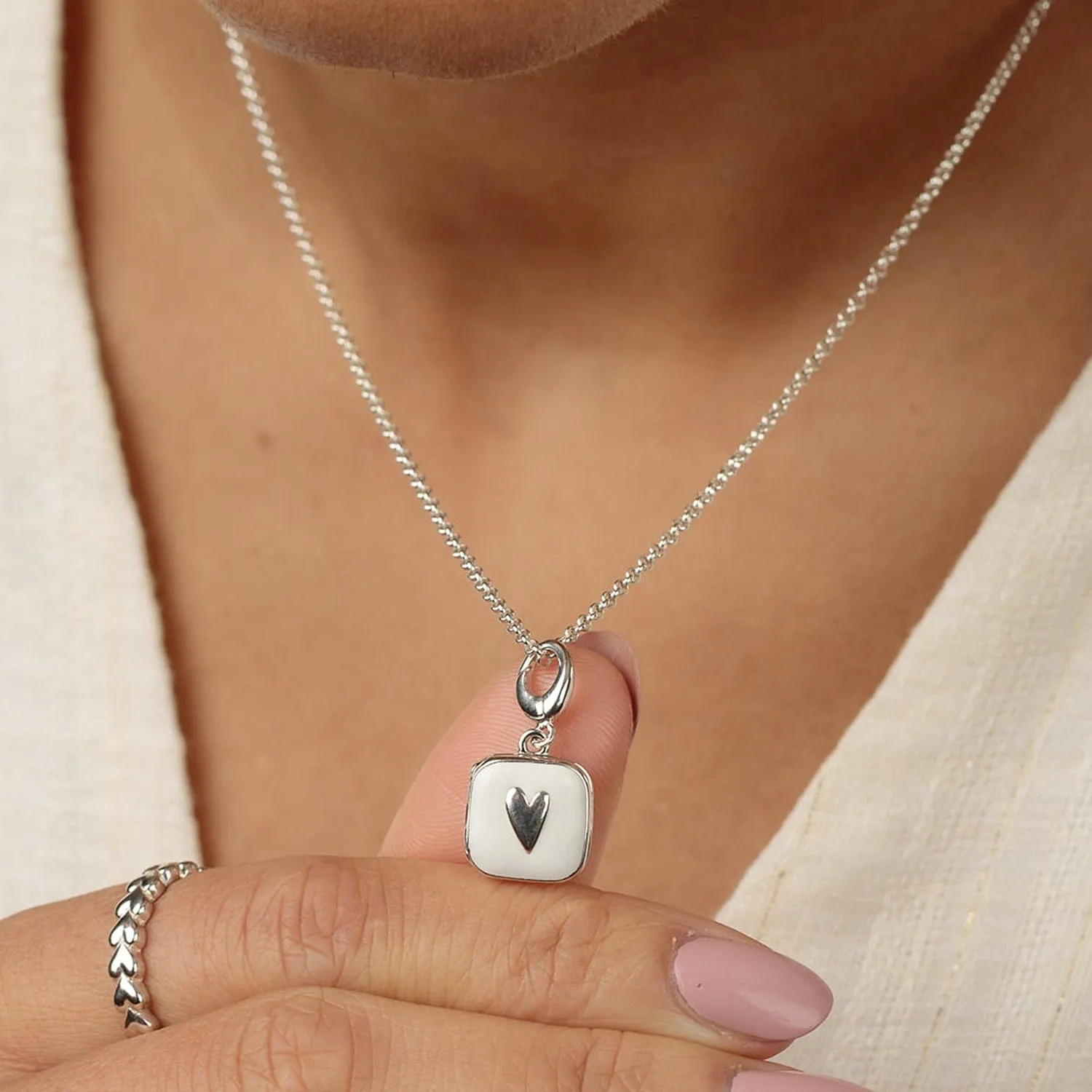 Silver White Heart Locket Necklace