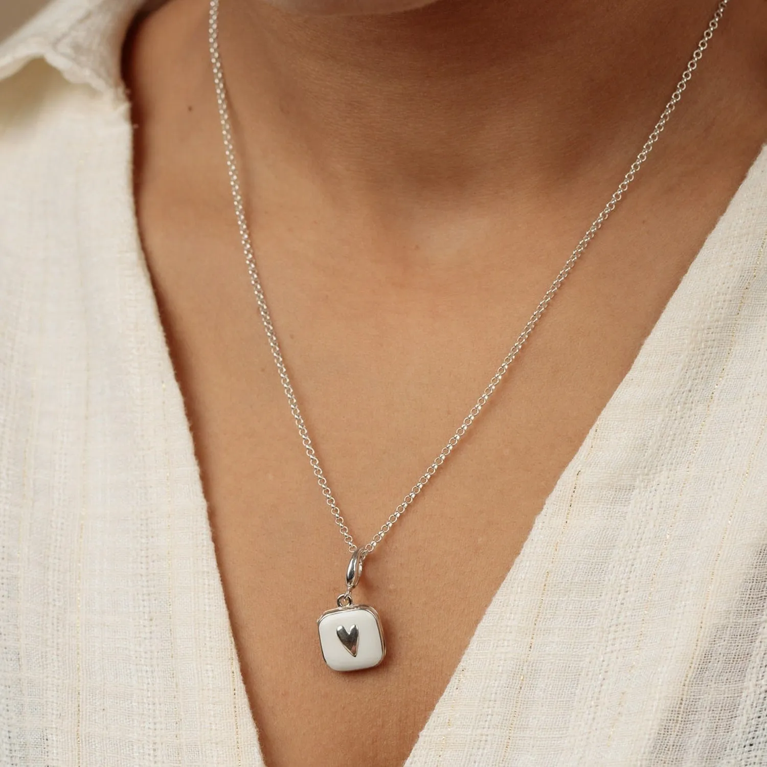 Silver White Heart Locket Necklace