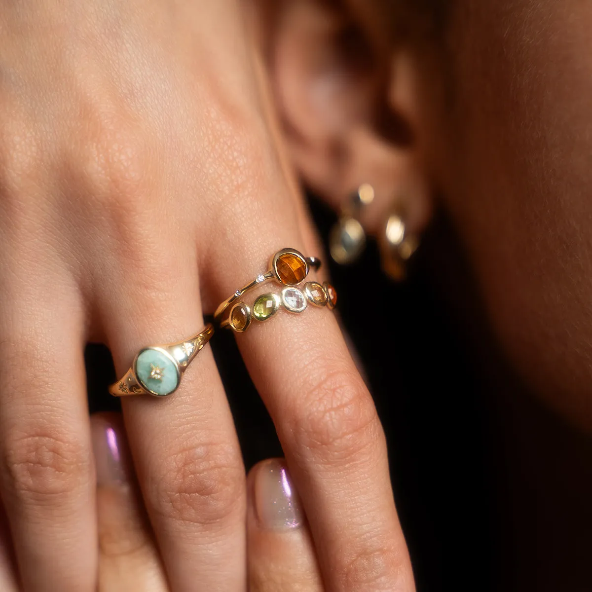 Solid Gold Crystal Signet Ring for Manifestation