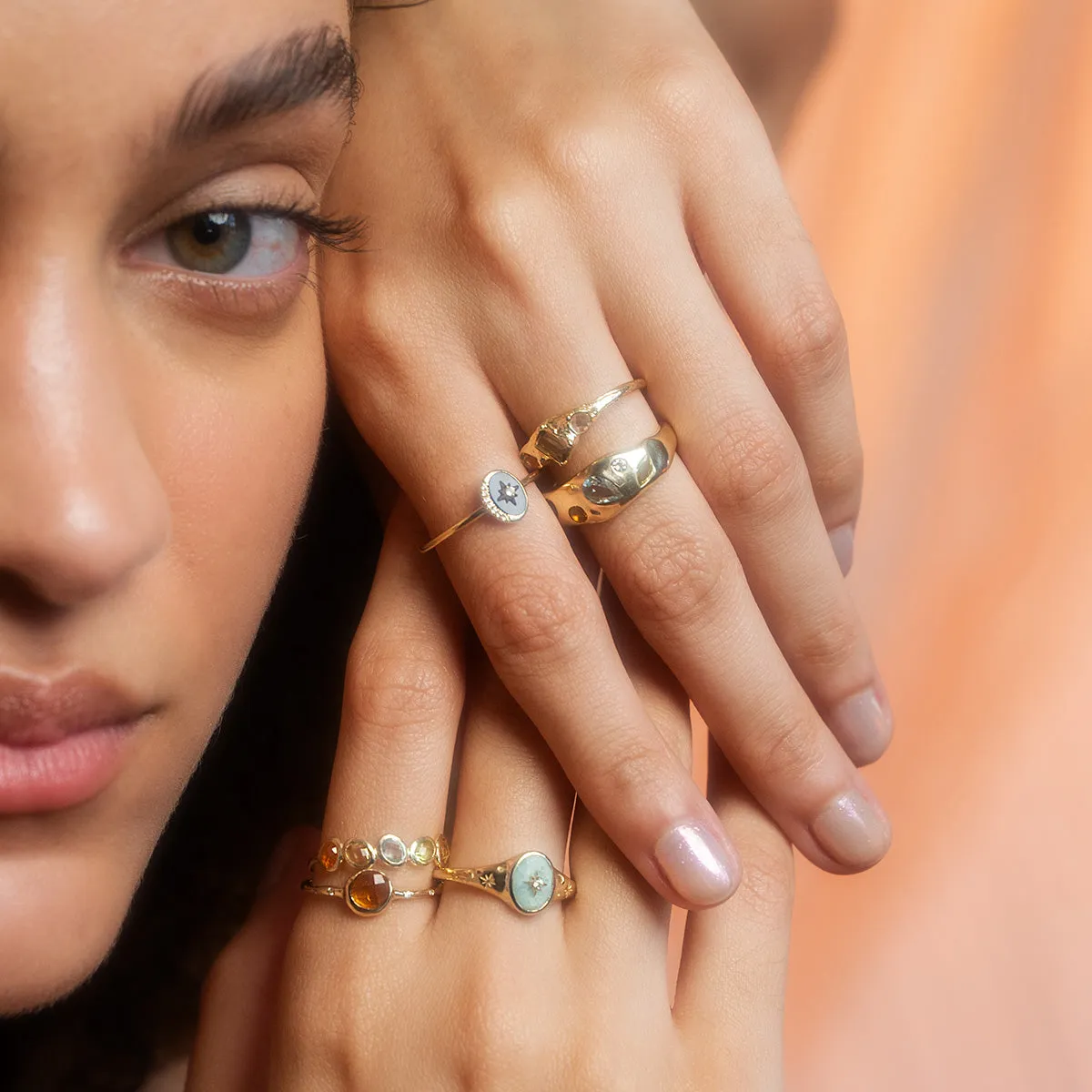 Solid Gold Crystal Signet Ring for Manifestation