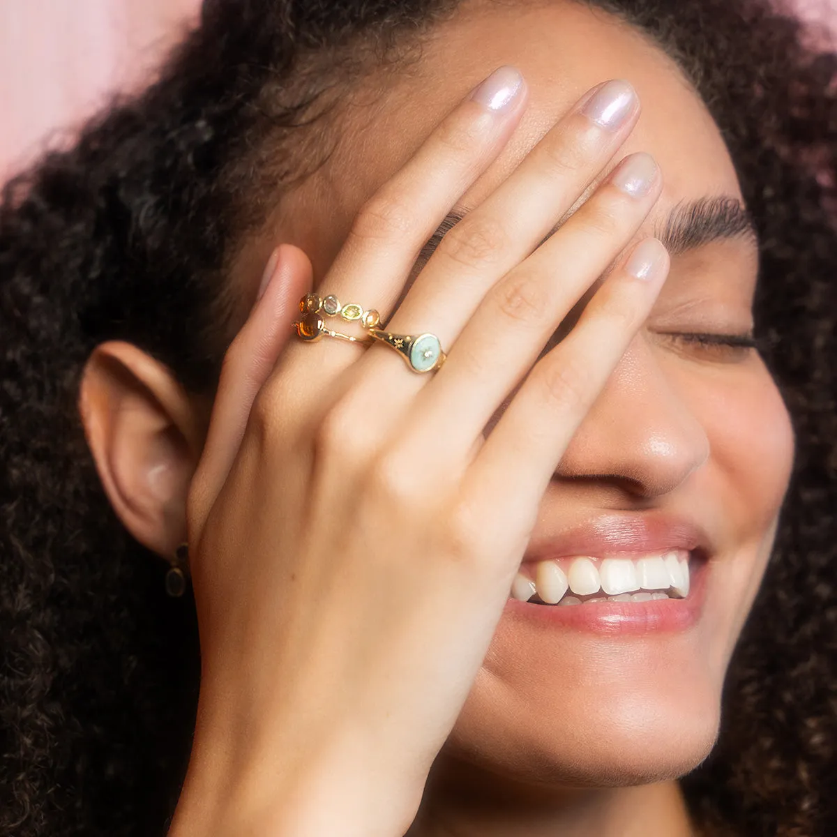 Solid Gold Crystal Signet Ring for Manifestation