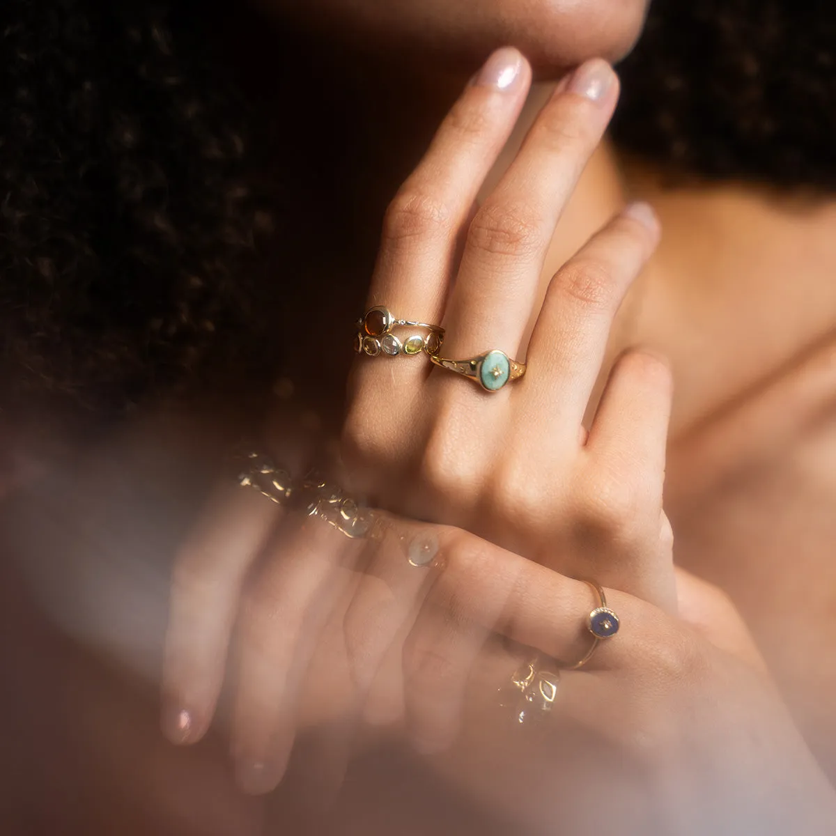 Solid Gold Crystal Signet Ring for Manifestation