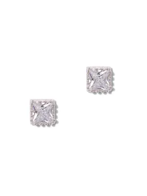 Square Cubic Zirconia Sterling Silver Crown Post Earring