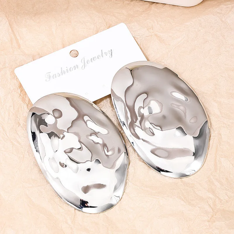 Statement Earrings with an Edgy Metal Design and Irregular Oval Shape