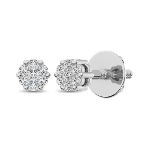 Sterling Silver 1/10 Ct.Tw. Diamond Flower Studs Earrings