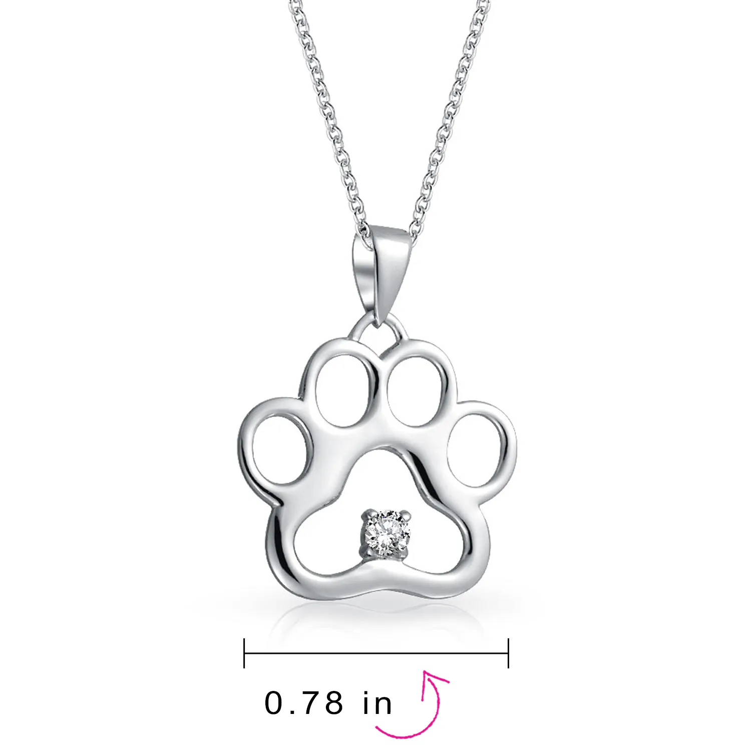 Sterling Silver CZ Accent Paw Print Pendant Necklace for Cat and Dog Lovers