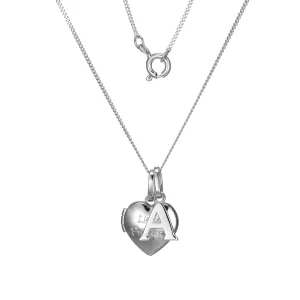 Sterling Silver Heart 40cm Locket & Initial A Children's Pendant