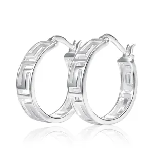 Sterling Silver Hoop Greek Key Earrings