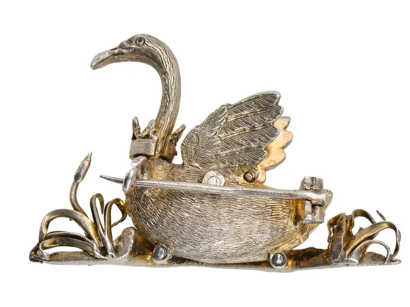 Swan Lake - Antique Bird Brooch with Crown