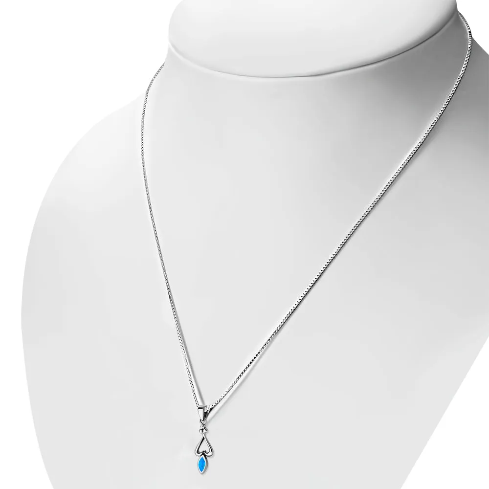 Synthetic Blue Opal Sterling Silver Heart Pendant