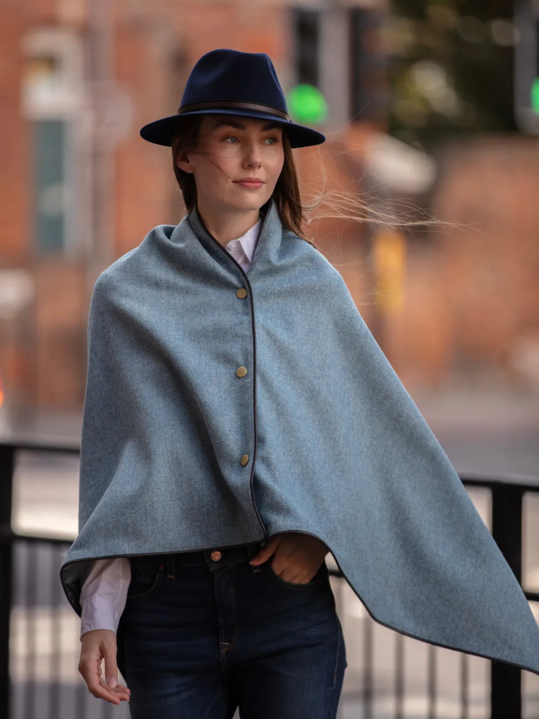 Tweed Shawl - Blue Herringbone