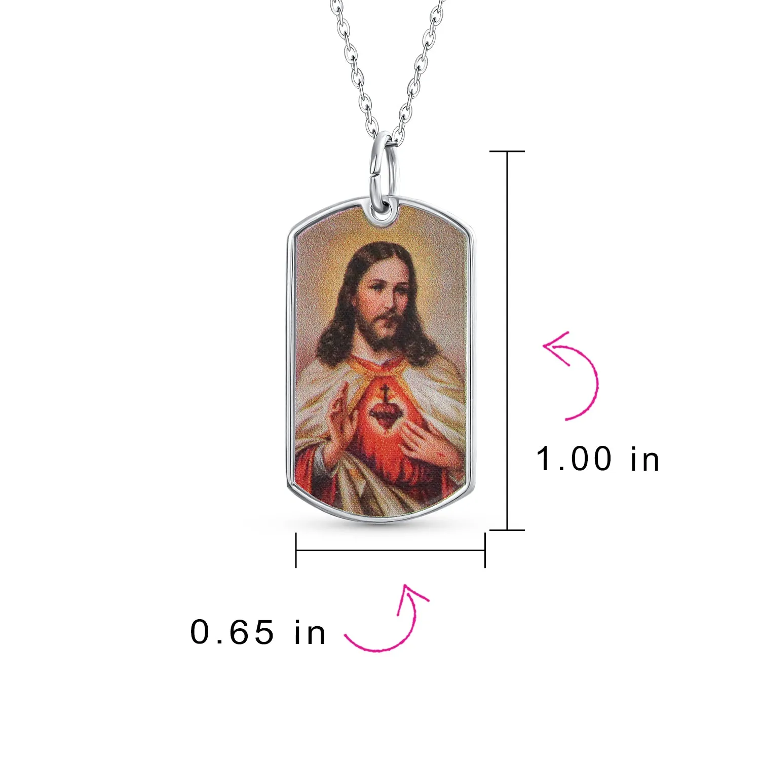 Unisex Oval Sacred Heart Jesus Pendant Necklace in Sterling Silver for Men