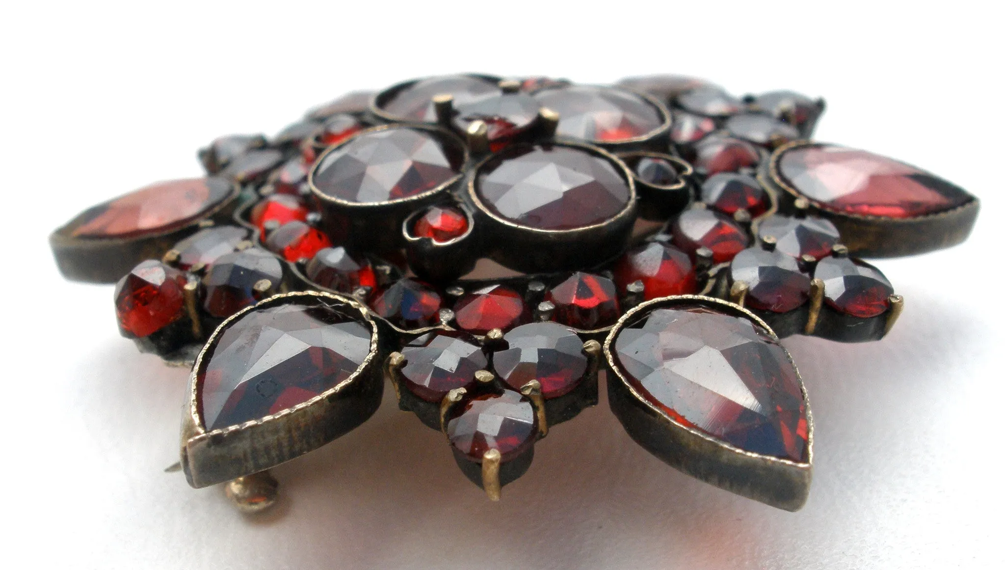 Victorian Bohemian Garnet Brooch Pin 6 Points