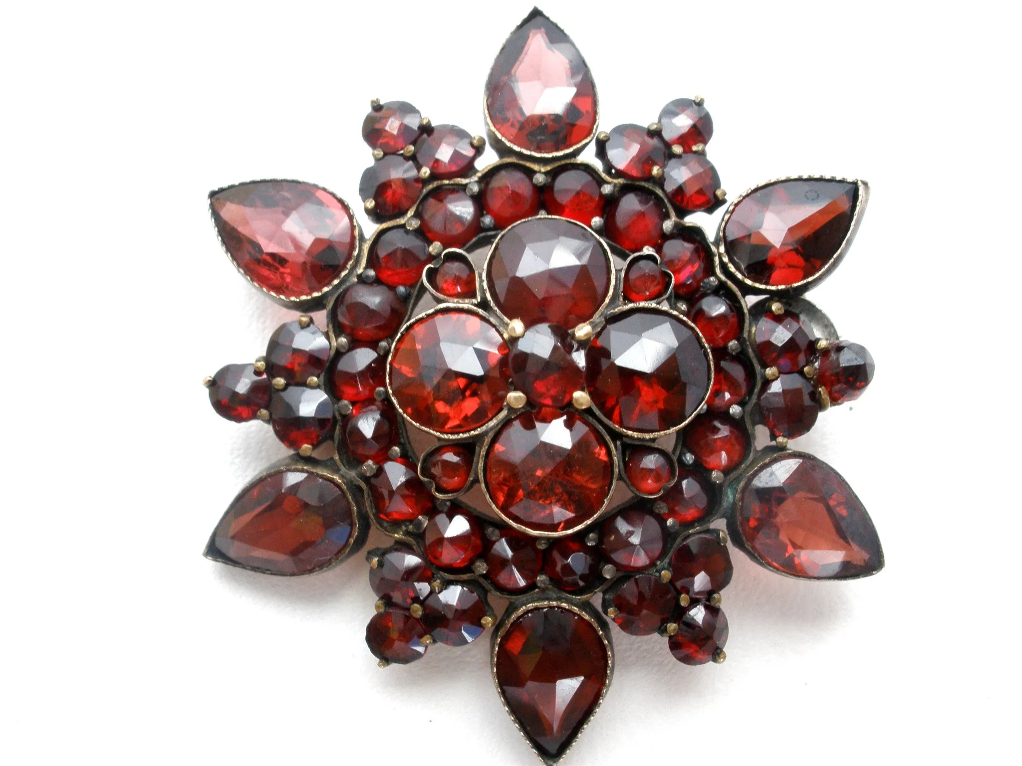 Victorian Bohemian Garnet Brooch Pin 6 Points