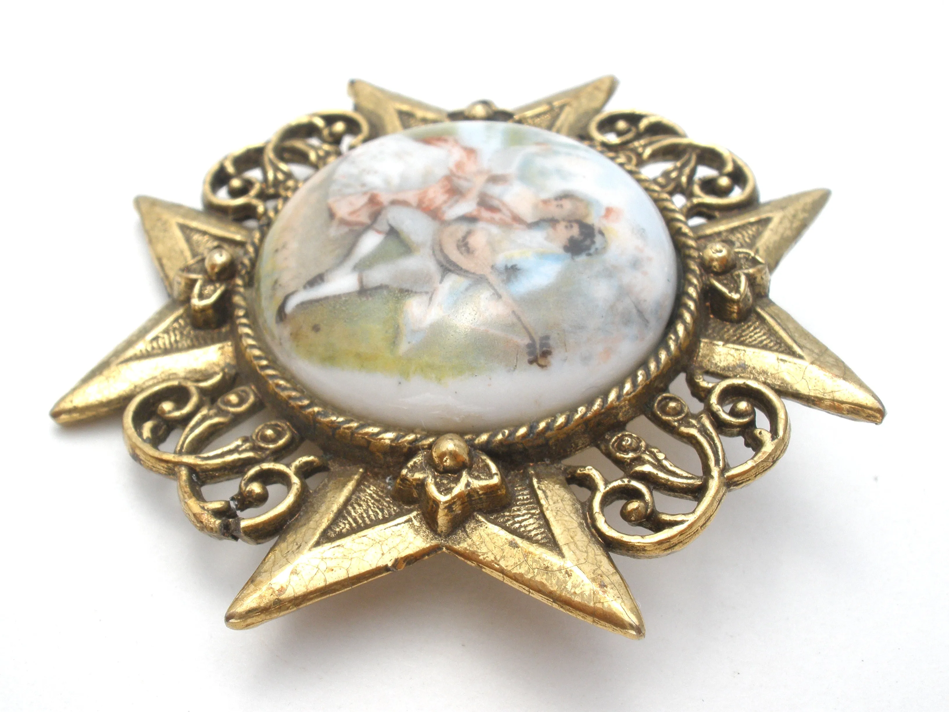 Victorian Courting Couple Brooch Pin Vintage