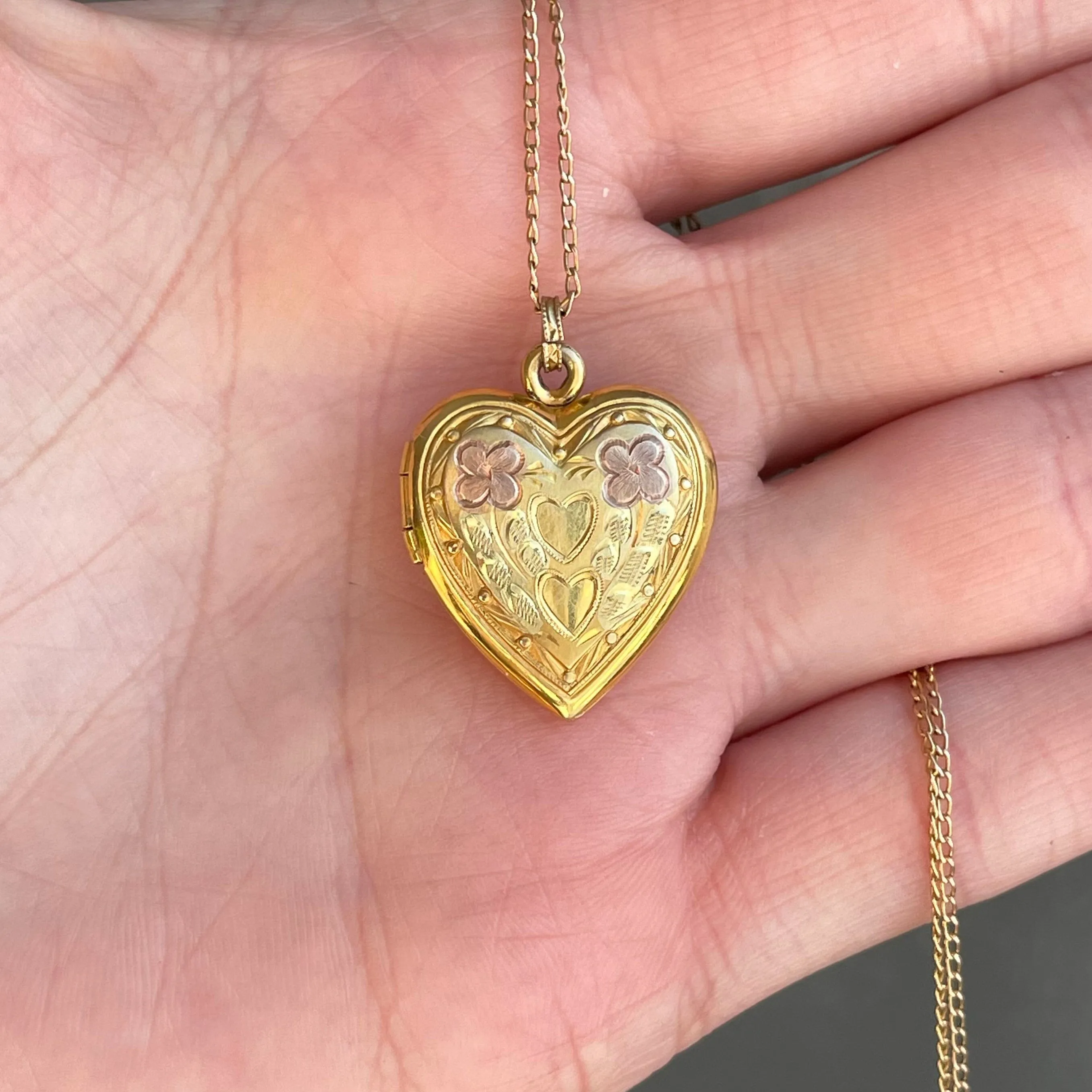 Vintage 10K Yellow and Rose Gold Heart Locket Necklace