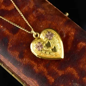 Vintage 10K Yellow and Rose Gold Heart Locket Necklace