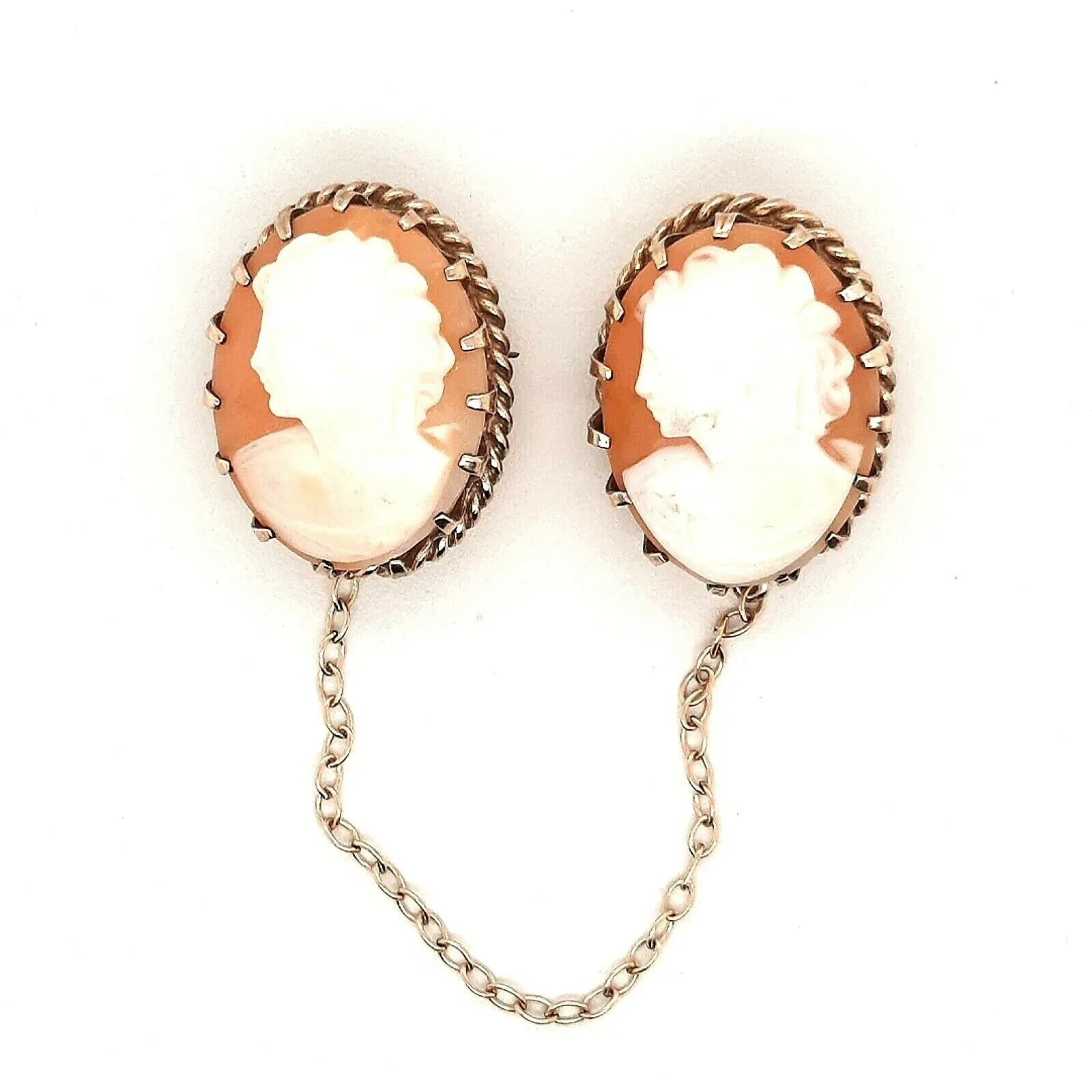 Vintage Double Shell Cameo Gold Plated Brooch Ornate Costume Jewellery