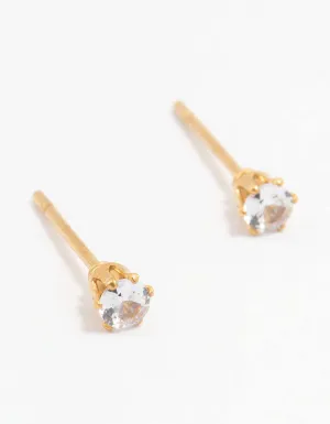 Waterproof Gold Plated Stainless Steel Cubic Zirconia Stud Earrings 3 MM