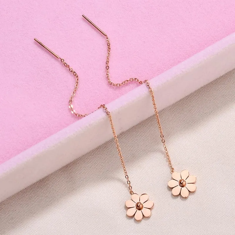 Yellow Chimes Earrings for Women and Girls Fashion Rosegold Threader Earrings | Western Style Stainless Steel Floral Long Chain Earrings | Birthday Gift for girls and women Anniversary Gift for Wife